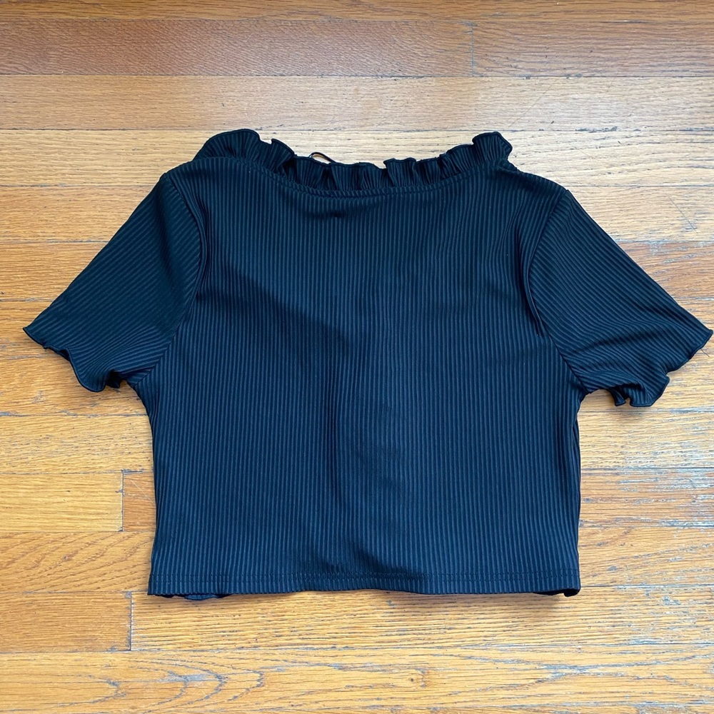 Cider Rose Detailed Ribbed Crop Ruffle Cardigan - Picture 7 of 7